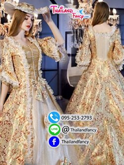 ชุดแฟนซีผู้หญิงสำหรับเช่า ชุดวิคตอเรียฝรั่งเศส ชุดเจ้าหญิงอังกฤษ ชุดผู้ดีอังกฤษ ชุดหลุยส์ฝรั่งเศส Victoria Cosplay ชุดเช่าเจ้าหญิงยุคเรเนซองค์โกธิคสีทอง