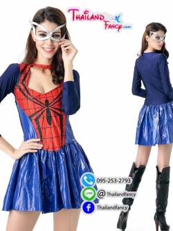 ชุดแฟนซี ชุดคอสเพลย์ SuperHero ชุดการ์ตูน ชุดซุปเปอร์ฮีโร่ ชุดสไปเดอร์เกิร์ล Spider Girl Cosplay ชุดแมงมุมสาว หนังเทียมน้ำเงินแต่งแดง