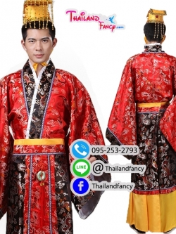 ชุดเช่าแฟนซีผู้ชาย ชุดจีนโบราณ ชุดจักรพรรดิจีน ชุดราชวงศ์หนังจีนกำลังภายใน เช่าชุดจีนผู้ชาย ชุดจิ๋นซีฮ่องเต้สีแดง