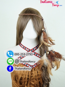 อุปกรณืแฟนซี หัวขนนกแฟนซี สายคาดหัวขนนกอินเดียแดง หัวชนเผ่าแฟนซี คาดผมอินเดียแดง หัวขนนกโบฮีเมี่ยน สายคาดผมอินเดียแดงขนนกสีน้ำตาล