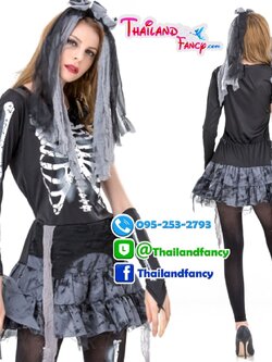 ชุดแฟนซีผีกระดูกผู้หญิง ชุดคอสเพลย์ซอมบี้ ชุดเจ้าสาวผี Halloween Party ชุดปีศาจสาว ชุดฮาโลวีน ชุดเจ้าสาวผีกระดูก