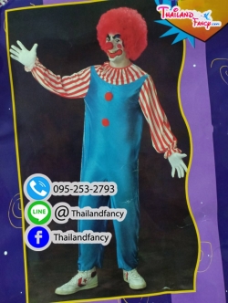 ชุดแฟนซีตัวตลก ชุดอาชีพในฝัน ชุดโจ๊กเกอร์ ชุดคอสเพลย์ตัวตลกผู้ใหญ่ ชุดตัวตลกโบโซ่ รุ่นขาวแดงเอี๊ยมน้ำเงิน