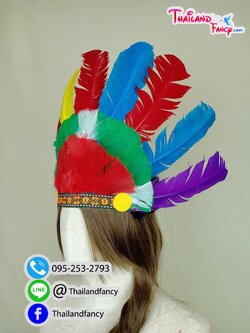 อุปกรณ์แฟนซี หัวขนนกแฟนซี หัวอินเดียแดง หัวชนเผ่าขนนก คาดหัวอินเดียแดง หัวขนนกโบฮีเมี่ยน หมวกอินเดียแดงขนนกสีรุ้ง