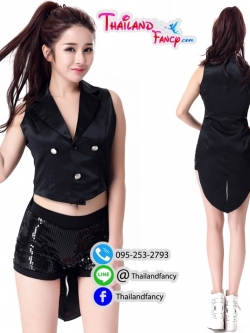 ชุดพริ้ตตี้ Cover Dance Cosplay ชุดวงเกิร์ลกรุ๊ป T-Ara ชุดเต้นแดนเซอร์ ชุดวงเกาหลี ชุดโคฟเวอร์แดนซ์ ชุดเต้นสีดำทรงทักซิโด้ เกงเลื่อม