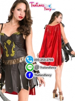 ชุดแฟนซีกรีกผู้หญิง Greek Cosplay ชุดเทพธิดากรีก ชุดนักรบโบราณ ชุดสปาตันผู้หญิง ชุดนักรบโรมัน ชุดกรีกโรมันหญิง ชุดเดรสหนังน้ำตาลแบบมีเต้าทรง ผ้าคลุมแดง