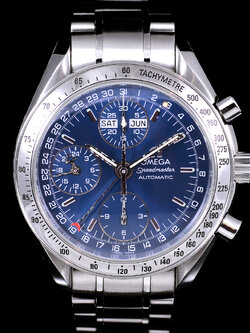 Omega Speedmaster Tripledate Blue Dial หน้าปัดฟ้า สายเหล็กแท้ มีใบ ปี1998 Automatic ขนาด 39 mm