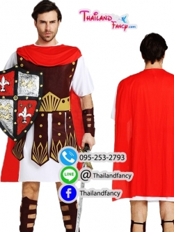 ชุดแฟนซีชาย Cosplay Spartan ชุดเทพเจ้ากรีก ชุดนักรบกรีกโบราณ ชุดกรีกโรมันผู้ชาย ชุดเดรสขาวแต่งผ้าน้ำตาลพร้อมข้อแขนและขา