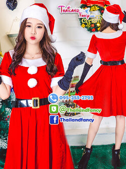 ชุดแซนตี้ ชุดพีอาร์ ชุดซานต้าผู้หญิง ชุดแฟนซีสีแดง ชุดคริสต์มาสผู้ใหญ่ ชุดงานปีใหม่ ชุดซานตารีน่า ชุดแซนตี้เดรสคอปาดถุงมือดำ