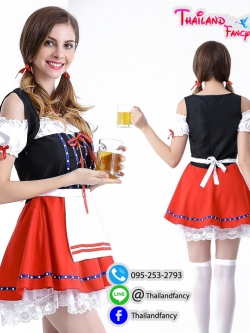 ชุดคอสเพลย์ ชุดเชียร์เบียร์ Oktoberfest ชุดสาวเสริฟ เยอร์มันคันทรีกระโปรงแดงสั้น