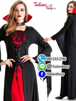 ชุดแฟนซีแวมไพร์ ชุดคอสเพลย์แวมไพร์ Vampire Cosplay Halloween ชุดแวมไพร์ผู้หญิง ชุดผีซอมบี้ดูดเลือด ชุดสาวแดร็กคูล่า ชุดราชินีแวมไพร์ดำแดงพร้อมปกคอตั้งแขนกระดิ่งชายรุ่งริ่ง