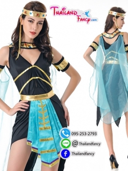 ชุดแฟนซีผู้หญิง Greek Cosplay ชุดเทพเจ้ากรีก ชุดเทพธิดากรีก ชุดอียิปต์ ชุดคลีโอพัตรา ชุดโรมันหญิง เดรสดำแขนกุดแต่งผ้าฟ้าและทอง