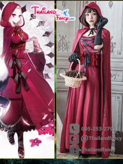 ชุดเช่าแฟนซีผู้หญิง ชุดการ์ตูนเจ้าหญิง ชุดการ์ตูนหนูน้อยหมวกแดง Red Riding Hood ชุดคู่มนุษย์หมาป่า ชุดนิทาน ชุดนู๋น้อยหมวกแดงเดรสยาวผ้ากำมะหยี่ผสมผ้ามันเงา