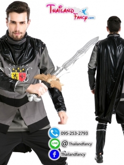 ชุดเช่าแฟนซีผู้ชาย ชุดเช่าเจ้าชายนักรบ ชุดนักรบโรมันชาย ชุดเจ้าชายอัศวิน ชุดนักรบกรีกโบราณ ชุดเทาดำแต่งผ้าหนังเทียม