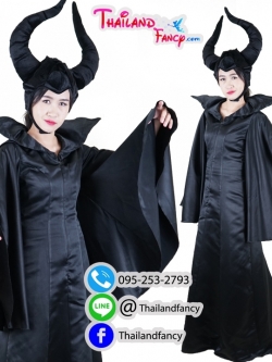 ชุดแฟนซีผู้หญิงสำหรับเช่า เช่าชุดแฟนซีแม่มด ชุดแม่มดมาเลฟิเซ้นท์ Maleficent Costume ชุดคอสเพลย์มาเลฟิเซ้น เดรสยาวสีดำพร้อมเขา