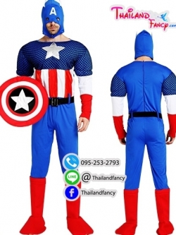 ชุดเช่าแฟนซีผู้ชาย ชุดซุปเปอร์ฮีโร่ ชุดการ์ตูน ชุดกัปตันอเมริกา ชุดอเวนเจอร์ Captain America Cosplay ชุดเช่ากัปตันอเมริกาแบบมีกล้าม