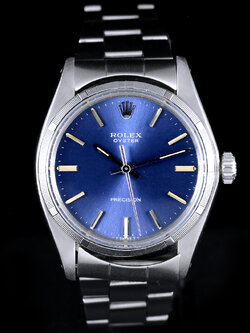 Rolex Oyster Ref.6427 หน้าปัดสีฟ้า ขอบรางรถไฟ สายOysterแท้แบบม้วน นาฬิกาปี1975 ไขลาน ขนาด 34 mm