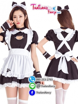 ชุดแฟนซีแม่บ้าน ชุดเมดญี่ปุ่น Maid Cosplay ชุดเมดแมวเหมียว ชุดโลลิต้า ชุดแม่บ้านคอสเพลย์ เดรสดำผ้ากันเปื้อนขาวเจาะอกทรงแมวคิตตี้