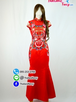 ชุดเช่าแฟนซีผู้หญิง ชุดเจ้าสาวจีน ชุดยกน้ำชาแต่งงาน ชุดกี่เพ้าสีแดง ชุดตรุษจีนผู้หญิง ชุดพรีเวดดิ้งจีนผู้หญิง ชุดกี่เพ้าสีแดงลายปักเป็ดแมนดาริน