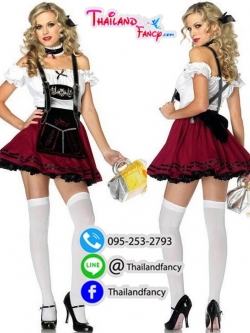 ชุดคอสเพลย์บาวาเรีย ชุดสาวเชียร์เบียร์ Oktoberfest ชุดสาวเสริฟ ชุดเทศกาลเบียร์ ชุดเยอร์มันคันทรีเสื้อขาวเปิดไหล่กระโปรงแดงสั้น