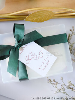 ของชำร่วยงานแต่งงาน กระเป๋าใส่เหรียญสีพาสเทล ผูกโบว์ป้ายชื่อมินิมอล เลือกสีโบว์ตามธีมงานได้จ้า