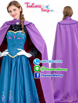 ชุดแฟนซีผู้หญิงสำหรับเช่า ชุดเจ้าหญิงดิสนีย์ ชุดการ์ตูนโฟรเซ่น เจ้าหญิงอันนา Anna Frozen Cosplay แบบชุดยาวผ้าคลุมม่วง