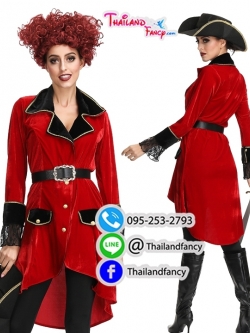 ชุดแฟนซีสาวโจรสลัด Pirate Costume ชุดโจรสลัดของกัปตันแจ๊ค ชุดปาร์ตี้ฮาโลวีน ชุดธีมอาชีพ ชุดโจรสลัดผู้หญิงแดงปกคอดำพร้อมหมวก