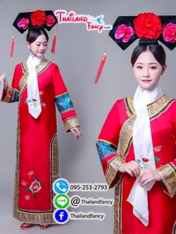 ชุดเช่าแฟนซีผู้หญิง ชุดจีนโบราณ ชุดแฟนซีองค์หญิงกำมะลอ ชุดคู่ฮ่องเต้ ชุดราชวงศ์หนังจีน ชุดไทเฮา เช่าชุดฮองเฮาจีนผู้หญิง สีแดงแต่งลายจีน