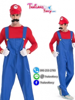 ชุดแฟนซีผู้ชาย Super Mario Costume ชุดการ์ตูนมาริโอ้ ชุดคอสเพลย์มาริโอ้ ชุดการ์ตูนมาริโอ้หลุยส์ คู่ซี้ สีแดงเอี๊ยมน้ำเงินพร้อมหมวกและหนวด สำเนา