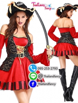 ชุดแฟนซีโจรสลัดสาว Pirate Cosplay ชุดโจรสลัดแจ๊คสแปร์โรว์หญิง ชุดฮาโลวีน ชุดกัปตันสาวโจรสลัดแดงกั๊กดำ พร้อมหมวก