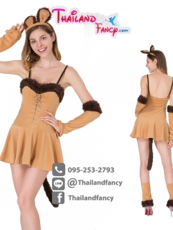 ชุดแฟนซีสิงโตสาว ชุดคอสเพลย์สัตว์โลก Lion Cosplay ชุดสิงโตผู้หญิงสีน้ำตาลแต่งผ้าขนรุ่นมีหาง