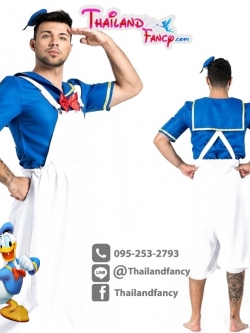 ชุดแฟนซีกะลาสีผู้ใหญ่ ชุดแฟนซีฮอลลีวู้ด ชุดการ์ตูนวอลต์ดิสนีย์ Donald Duck Cosplay ชุดทหารเรือโดนัลดั๊ก ชุดอาชีพในฝัน ชุดกะลาสีโดนัลดั๊กเอี๊ยมขาวผู้ชาย เสื้อปกทหารเรือ