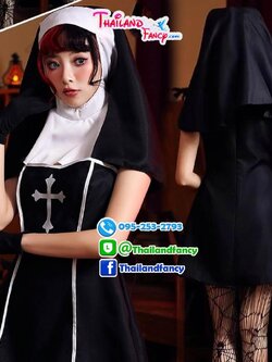 ชุดแฟนซีซิสเตอร์บาทหลวงหญิง The Nun Costume ชุดแม่ชี ชุดซิสเตอร์คริสต์ ชุดฮาโลวีน ชุดแม่ชีเดรสสั้นสีดำพร้อมผ้าคลุม