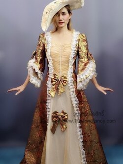 ชุดแฟนซีผู้หญิงสำหรับเช่า ชุดวิคตอเรีย ชุดเจ้าหญิงอังกฤษ ชุดผู้ดีอังกฤษ ชุดหลุยส์ฝรั่งเศส Victoria Cosplay ชุดเช่าเจ้าหญิงยุคเรเนซองค์โกธิคสีเขียวทอง