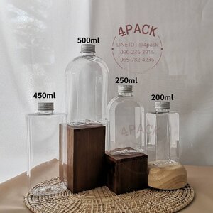 (ยกลัง) ขวดพลาสติกทรงแบน + ฝาอลูฯเงิน