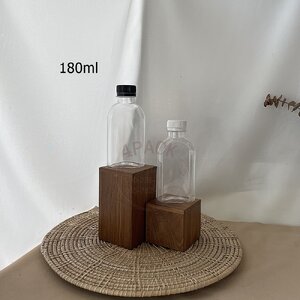 (แพคละ150ใบ)ขวดพลาสติกPET ขนาด 180ml ทรงแบนขอบตัด+ฝาพลาสติก
