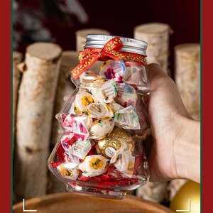 ขวดพลาสติกทรงต้นคริสมาส ขนาด500ml+ฝาอลูเงิน/เขียว ใส